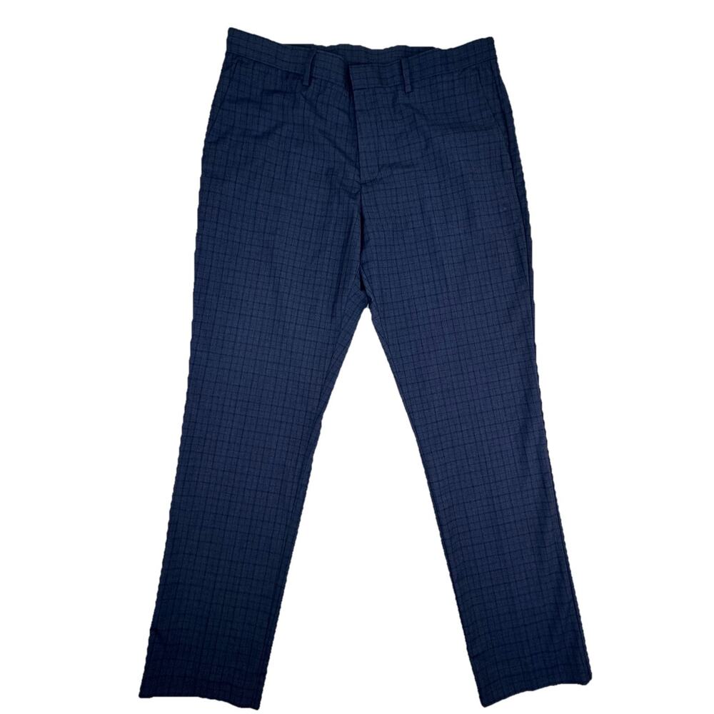 Perry Ellis Portfolio Slim‎ Fit Men's Dress Pants Sz 36x32 Blue Grid Plaid
